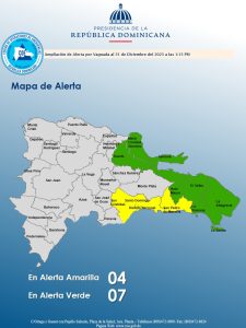 VAGUADA Y SISTEMA FRONTAL: El Centro de Operaciones de Emergencia coloca 11 provincia en alerta, 4 de ellas en amarilla, incluyendo al Distrito Nacional y Santo Domingo