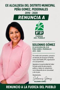 !RENUNCIAS DE FUERZA DEL PUEBLO! Continúan en Pedernales, ahora fue la ex alcaldesa del Distrito Municipal José Francisco Peña Gómez