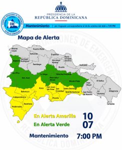 !LLUEVE EN SANTO DOMINGO! Centro de Operaciones de Emergencia coloca esta noche 17 provincias en alerta: 10 en amarilla y siete en verde