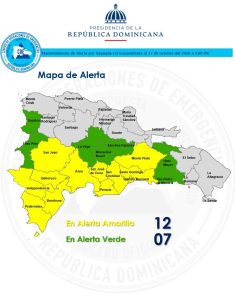 !SIGUEN LAS LLUVIAS EN RD! El Centro de Operaciones de Emergencias (COE) eleva a 19 las provincias en alerta, 12 en amarilla y siete en verde